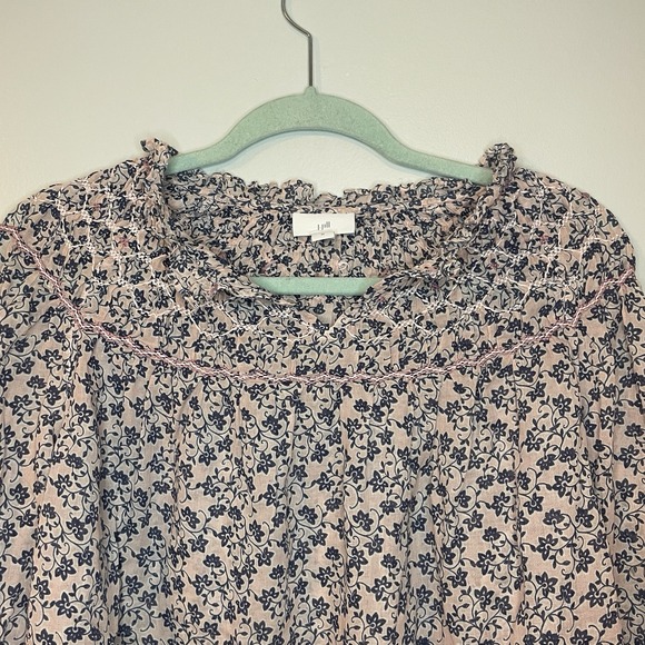 J. JILL Sz M Peasant‎ 100% Cotton Blouse Top Smocked Cottagecore Embroidered - Picture 3 of 7